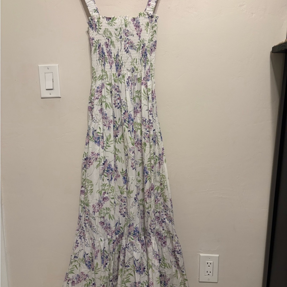Hill House Purple and Green Smocked Tiered Maxi Dress